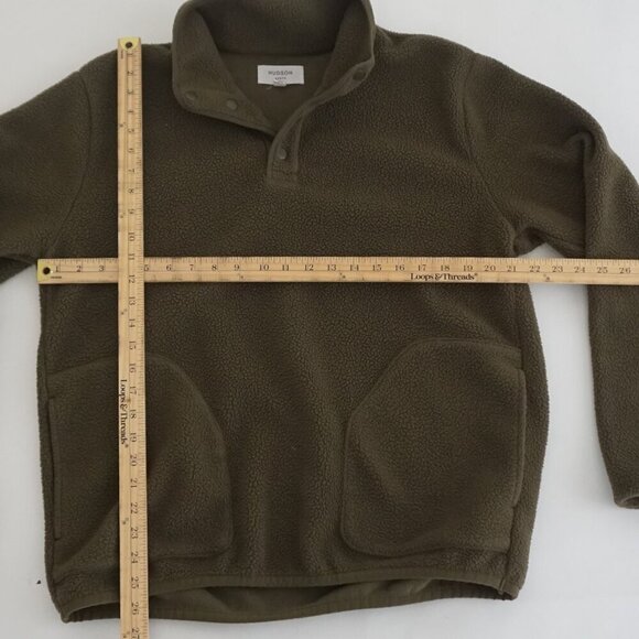Hudson North Olive Green Button Collar Outdoors Fleece Pull Over Sweater Medium - Picture 4 of 9